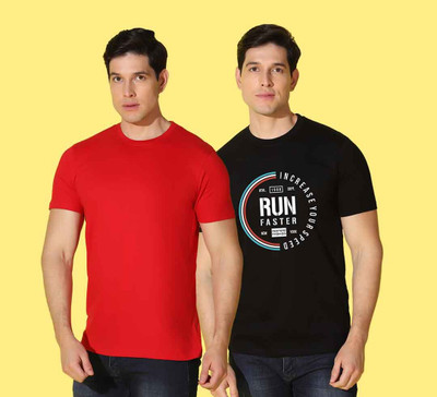 WOOSTRO Solid Men Round Neck Multicolor T-Shirt