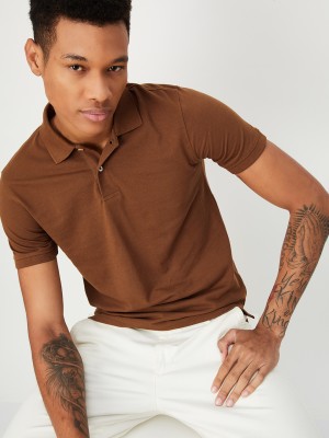 MAX Printed Men Round Neck Brown T-Shirt