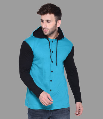 Trendfull Solid Men Hooded Neck Light Green, Black T-Shirt