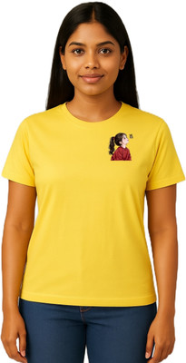 purycot Solid Women Round Neck Yellow T-Shirt