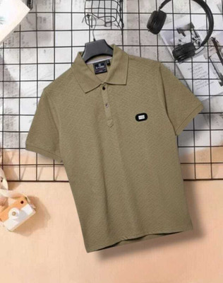 Messy Boy Solid Men Polo Neck Maroon T-Shirt