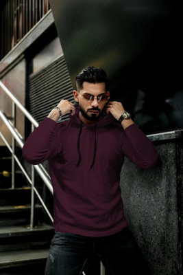 HOODLER Self Design Men Hooded Neck Purple T-Shirt