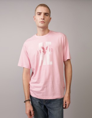 American Eagle Graphic Print Men Round Neck Pink T-Shirt