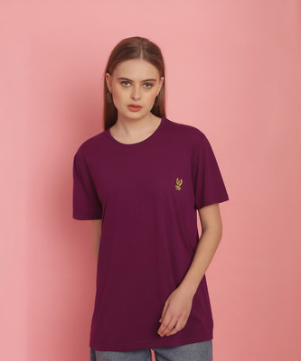 MACK JONNEY Solid Women Round Neck Purple T-Shirt