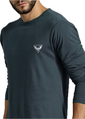 TISSORA Solid Men Round Neck Navy Blue T-Shirt