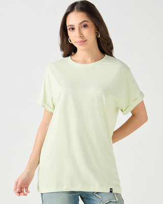 BEWAKOOF Solid Women Round Neck Green T-Shirt