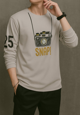 NB NICKY BOY Printed Men Round Neck Grey T-Shirt