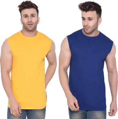 Moordale Fab Solid Men Round Neck Yellow, Dark Blue T-Shirt
