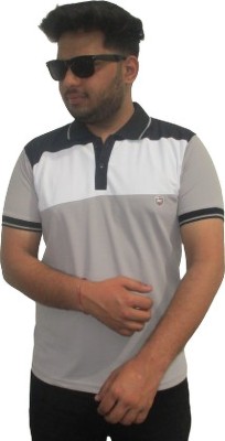 Sai Enterprises Colorblock Men Polo Neck Grey T-Shirt