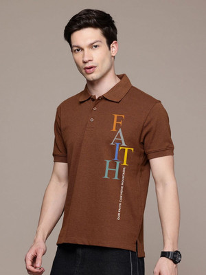 Moda Rapido Graphic Print Men Polo Neck Brown T-Shirt