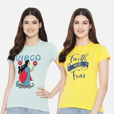 Fabflee Casual Printed Women Yellow, Light Blue Top