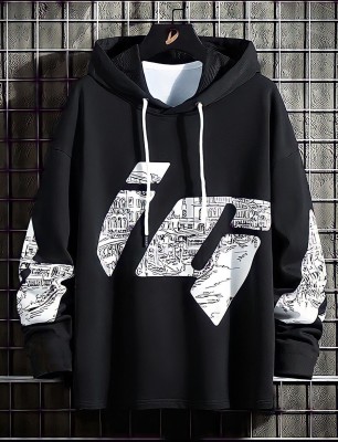 LEWEL Graphic Print Men Hooded Neck Black, White T-Shirt