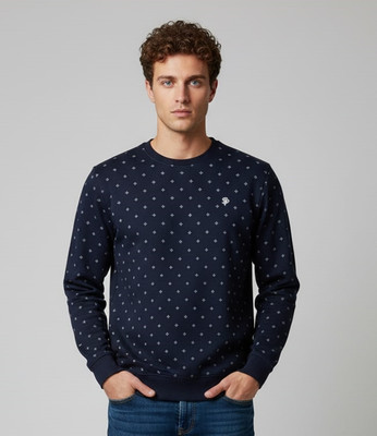 SAND PIPER Printed Men Round Neck Dark Blue T-Shirt