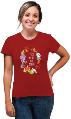 SmarTee Street Printed Women Round Neck Maroon T-Shirt