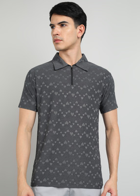 Moda Rapido Printed Men Polo Neck Grey T-Shirt