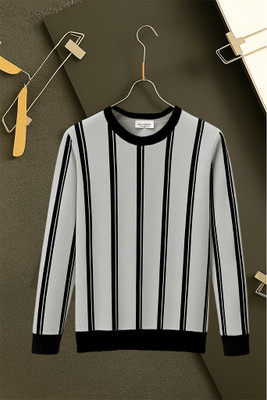 NB NICKY BOY Striped Men Round Neck Grey T-Shirt