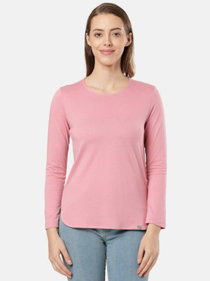 JOCKEY Solid Women Round Neck Pink T-Shirt
