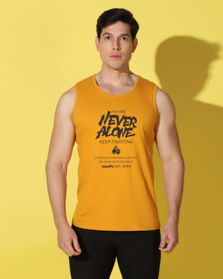 WOOSTRO Printed Men Scoop Neck Yellow, White T-Shirt