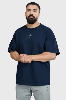 FuaarK Solid Men Round Neck Navy Blue T-Shirt