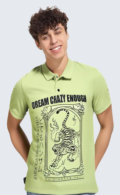 METRONAUT Printed Men Polo Neck Green T-Shirt