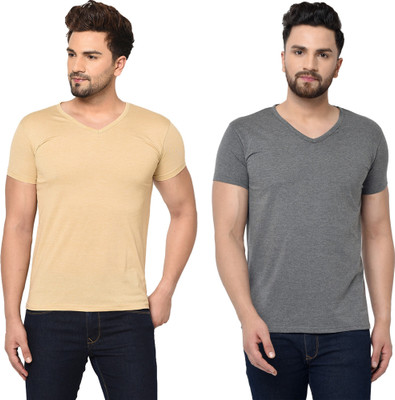 Tresna Trendy Solid Men V Neck Multicolor T-Shirt