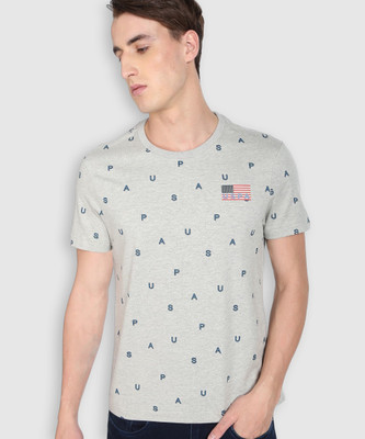 U.S. POLO ASSN. Printed Men Round Neck Grey T-Shirt