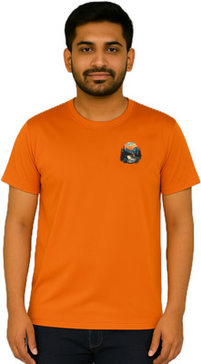 purycot Printed Men Round Neck Orange T-Shirt