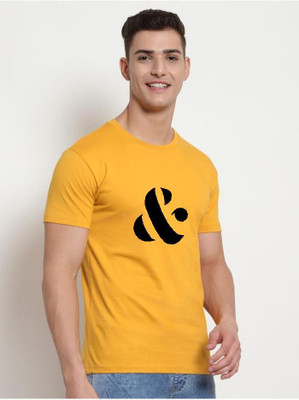 sms creation Graphic Print Men Round Neck Yellow T-Shirt