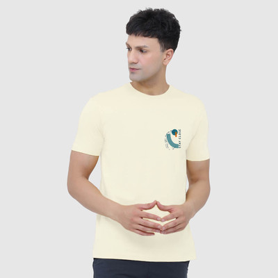 INFINIA Graphic Print Men Round Neck Yellow T-Shirt