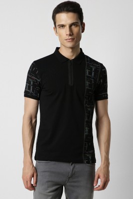 VAN HEUSEN Printed Men Polo Neck Black T-Shirt