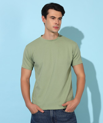 Christy World Solid Men Round Neck Light Green T-Shirt