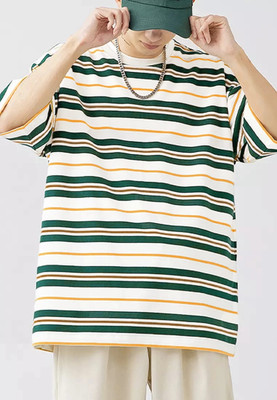 Lauren Adams Striped Men Round Neck Beige T-Shirt