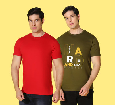 WOOSTRO Typography, Solid Men Round Neck Green, Red T-Shirt