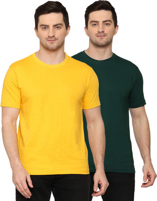 AODACH Solid Men Round Neck Yellow, Green T-Shirt