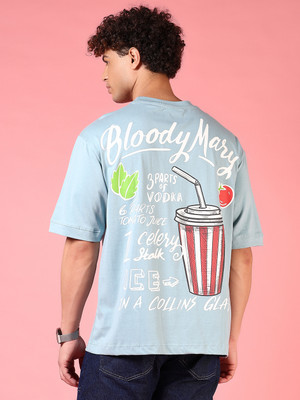 V-MART Printed Men Round Neck Light Blue T-Shirt