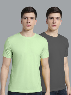 FBAR Solid Men Round Neck Light Green, Grey T-Shirt