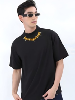 YOUTH AURA Printed Men Round Neck Black T-Shirt