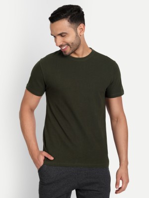 Asterisk Solid Men Round Neck Dark Green T-Shirt