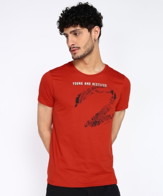 Spykar Printed Men Round Neck Orange T-Shirt