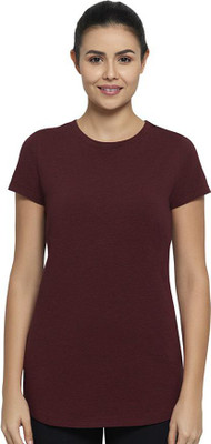 Amante Solid Women Round Neck Maroon T-Shirt