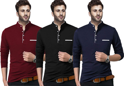 JB Jagoboy Solid Men Henley Neck Multicolor T-Shirt
