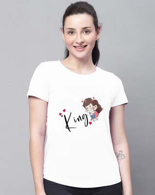 VAMIKAFASHIONES Printed Women Round Neck White T-Shirt