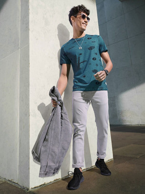 WROGN Printed Men Crew Neck Blue T-Shirt