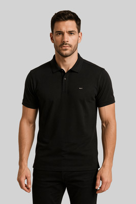 GO BIRDY Solid Men Polo Neck Black T-Shirt