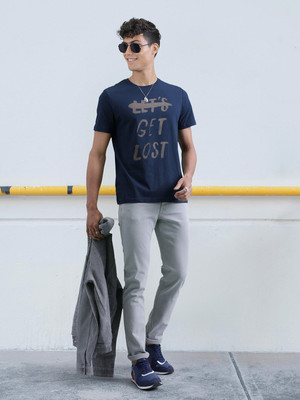 WROGN Printed Men Crew Neck Blue T-Shirt