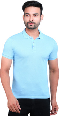 Arvind Garments Solid Men Polo Neck Light Blue T-Shirt