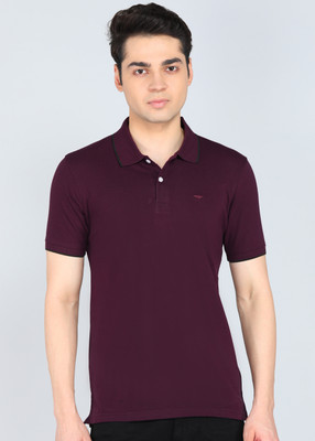 PARK AVENUE Solid Men Polo Neck Maroon T-Shirt