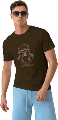 Knite wolf Printed Men Round Neck Brown T-Shirt