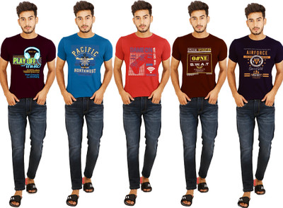 Xmer Printed Men Round Neck Multicolor T-Shirt