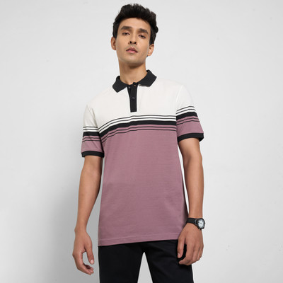 Peregrineby Pantaloons Striped Men Round Neck Purple T-Shirt